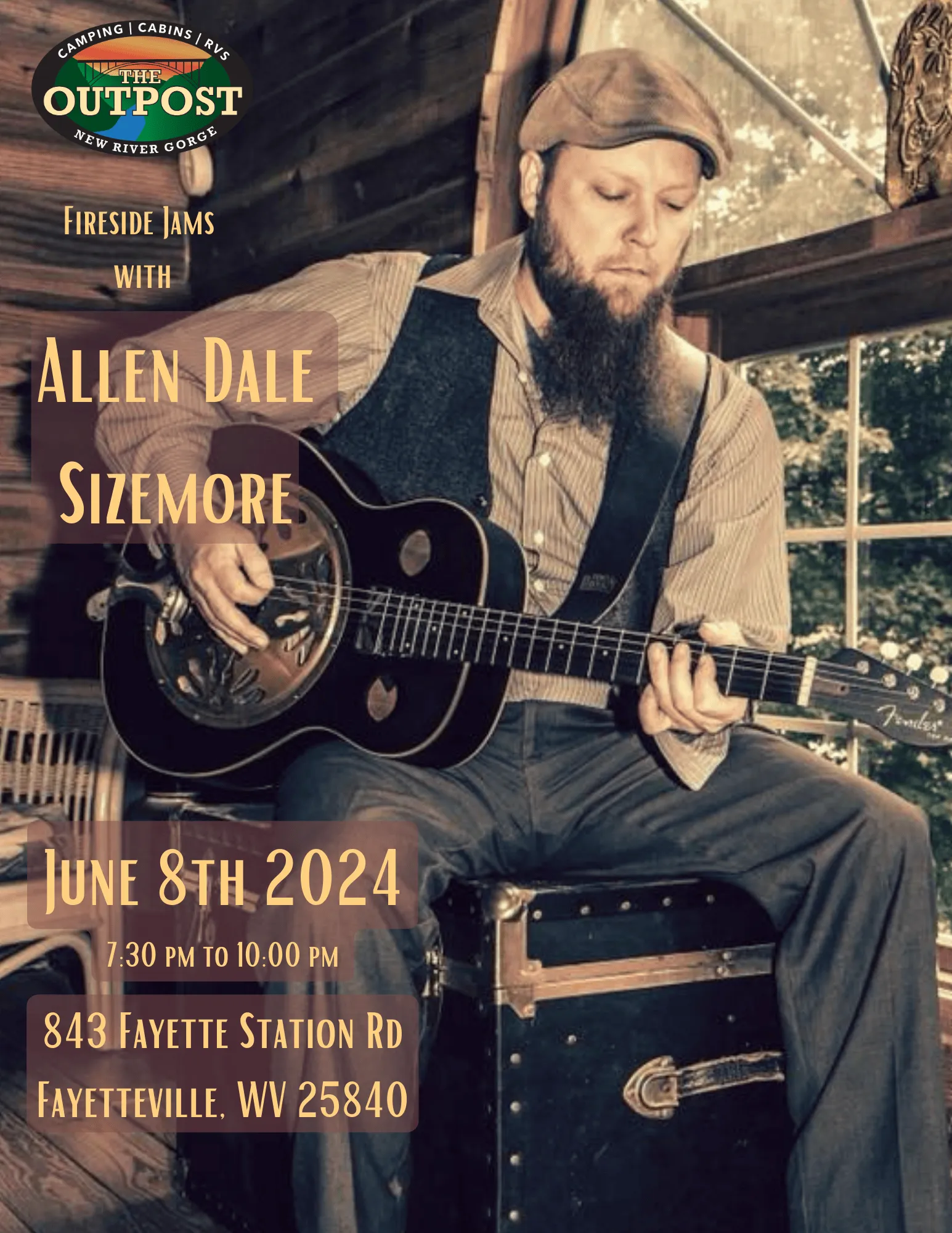 Event poster for Fireside Jam - Allan Dale Sizemore