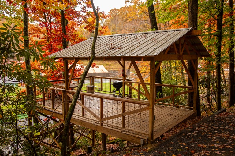 Tent platforms among autumn foliage – Tent Platforms at The Outpost NRG
